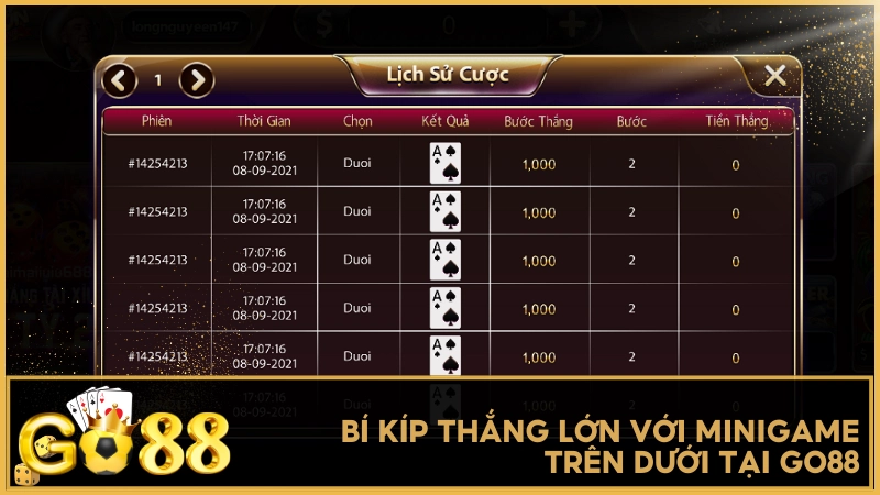 Bí kíp thắng lớn với minigame Trên Dưới tại GO88
