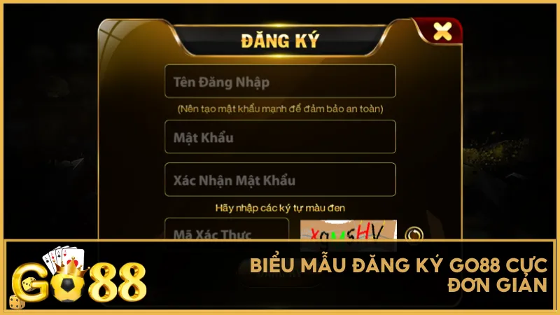 Biểu mẫu đăng ký Go88 cực đơn giản