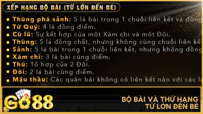 Bộ bài và thứ hạng từ lớn đến bé