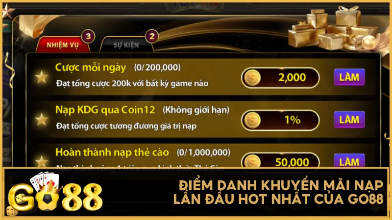 Điểm danh khuyến mãi nạp lần đầu hot nhất của Go88