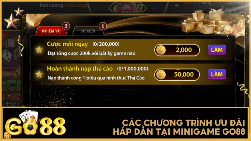 Các chương trình ưu đãi hấp dẫn tại Minigame GO88