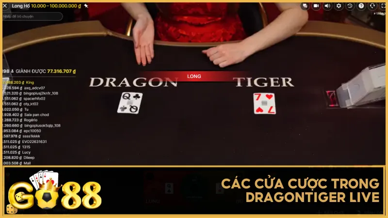 Các cửa cược trong DragonTiger Live