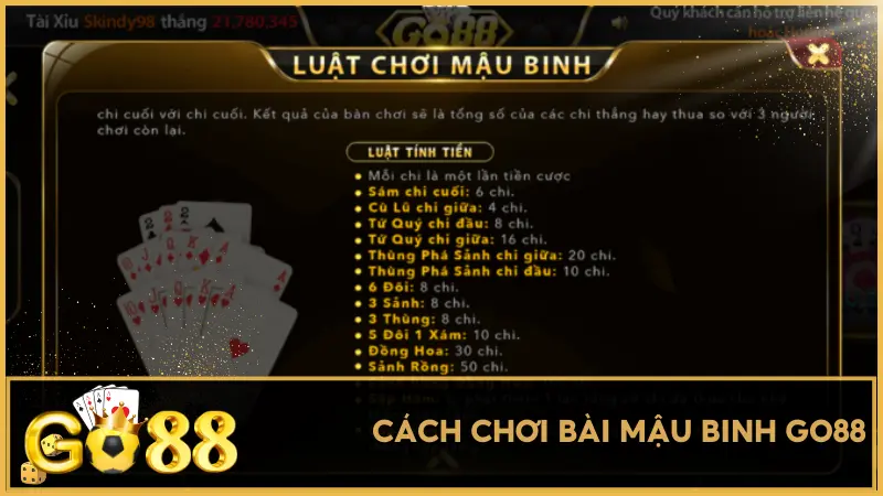 Cách chơi Mậu Binh GO88 có sự tương đồng với cách chơi truyền thống