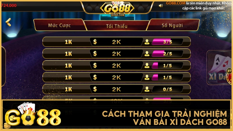 Cách tham gia trải nghiệm ván bài Xì Dách GO88