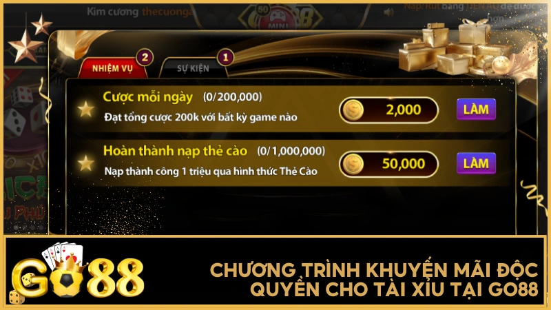 Chương trình khuyến mãi độc quyền cho Tài Xỉu tại GO88
