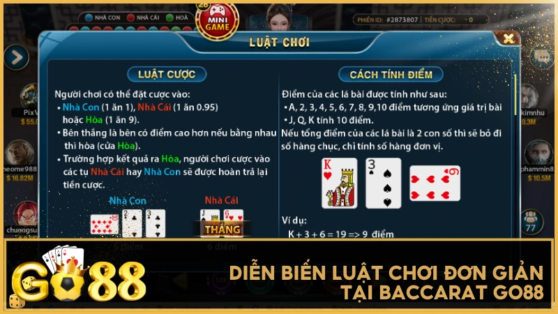 Diễn biến luật chơi đơn giản tại Baccarat GO88