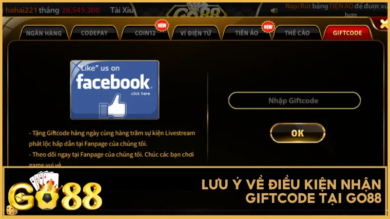 Lưu ý về điều kiện nhận giftcode tại Go88 thành công
