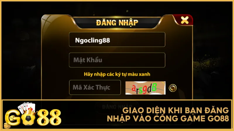 Giao diện khi bạn đăng nhập vào cổng game Go88