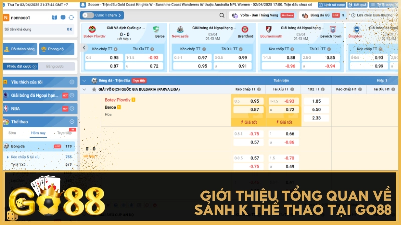 Sảnh K Thể Thao tại GO88 mang đến trải nghiệm cá cược chuyên sâu, cập nhật kèo theo thời gian thực.