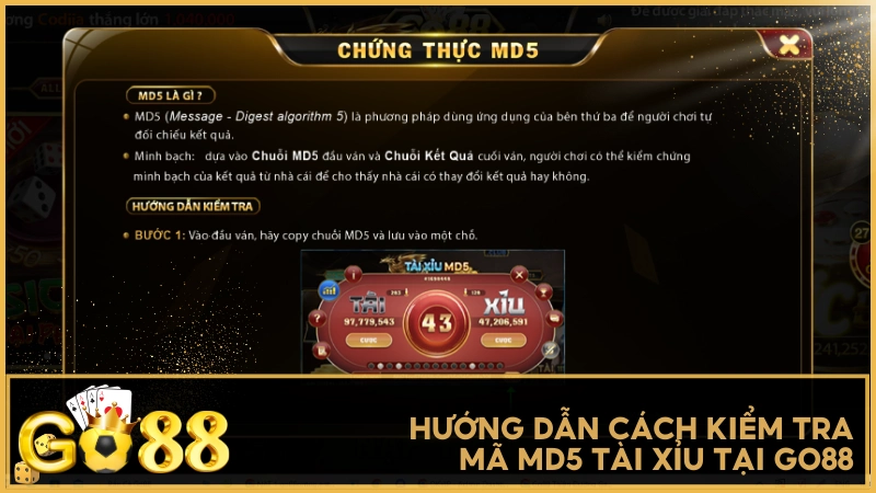 Hướng dẫn cách kiểm tra mã MD5 Tài Xỉu tại GO88
