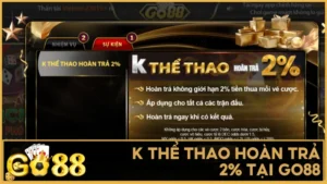 K Thể thao hoàn trả 2%