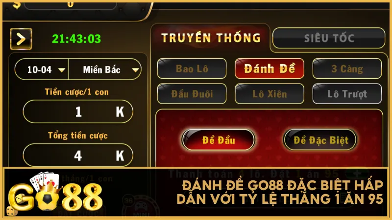 Đánh đề Go88 đặc biệt hấp dẫn với tỷ lệ thắng 1 ăn 95