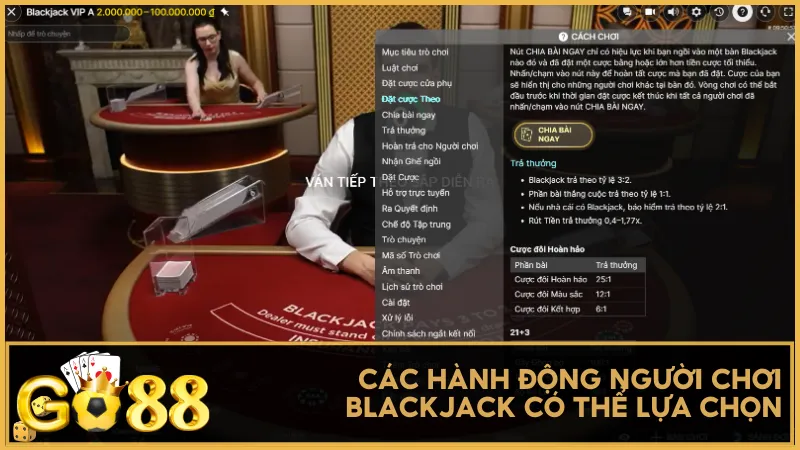 Người chơi có thể Rút, Dừng, Gấp đôi hoặc Tách bài linh hoạt tùy chiến thuật cá nhân.