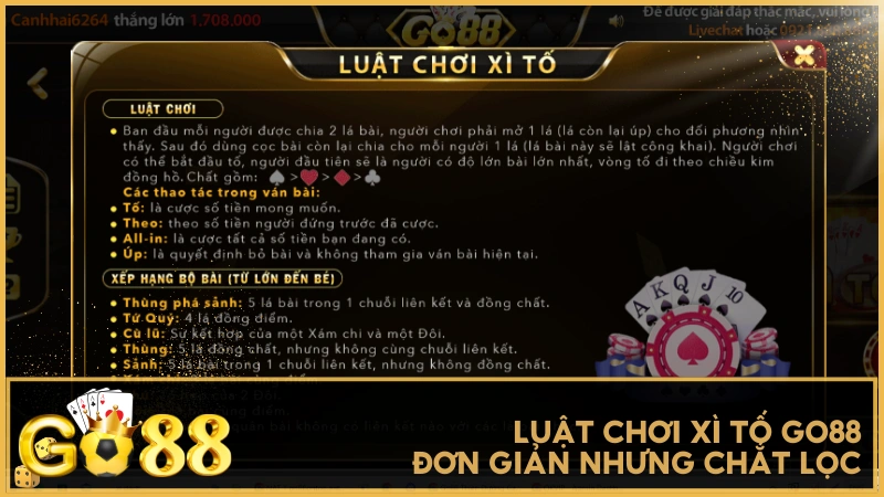 Luật chơi Xì Tố Go88 đơn giản nhưng chắt lọc