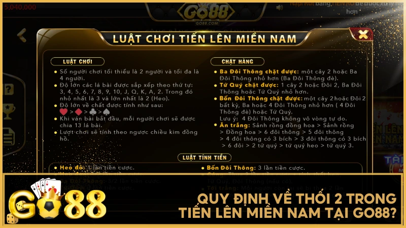 Quy định về thối 2 trong Tiến Lên Miền Nam tại GO88?