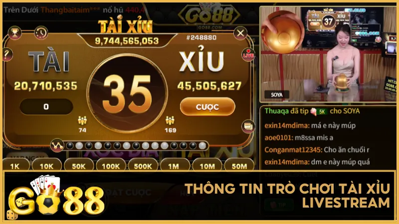 Tài Xỉu Livestream Go88 mang đến trải nghiệm sòng bài thật qua mỗi lượt xúc xắc được dealer livestream công khai.