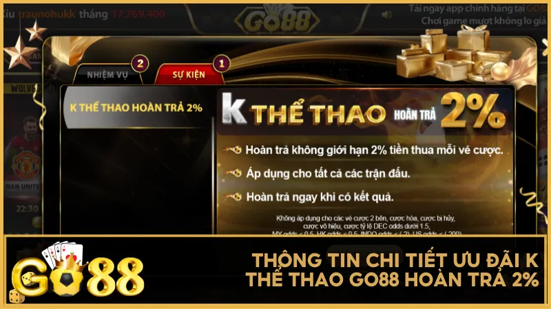 Thông tin chi tiết ưu đãi K Thể thao Go88 hoàn trả 2%